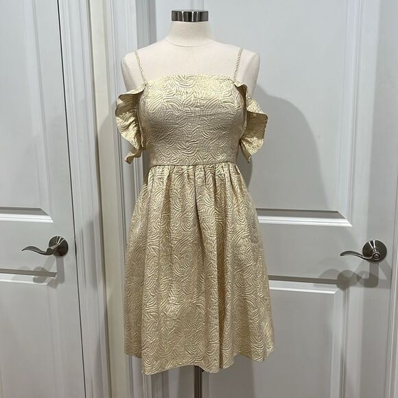 Lilly Pulitzer Kariana Gold‎ Metallic Leaf Jacquard Silk Dress Size 6 - Picture 1 of 16